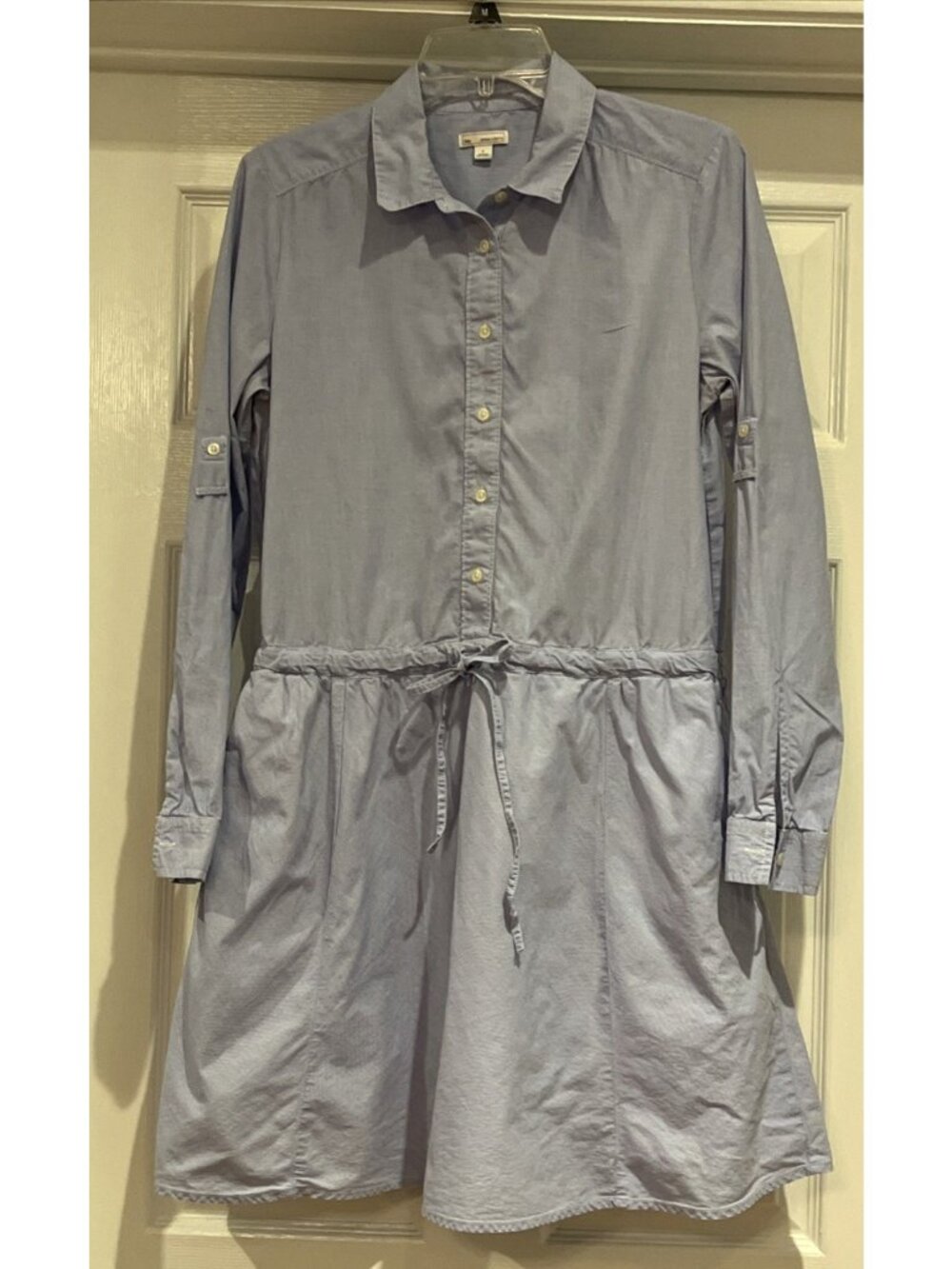 GAP Shirt Dress 100% Cotton Light Blue Small Cinch Waist Nautical Preppy Minimal